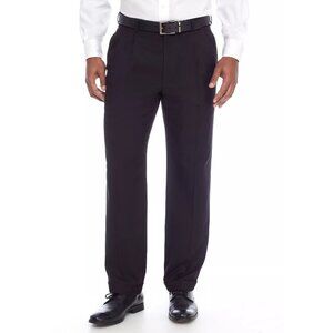 Saddlebred Mens Size 34Wx30L Solid Pleated Motion Stretch Dress Pants Black $100